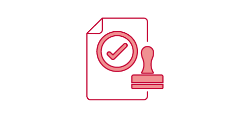 A document with a checkmark and a stamp, indicating legal approval or certification.